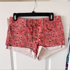 Topshop Moto Festival High Waisted Print Shorts 30